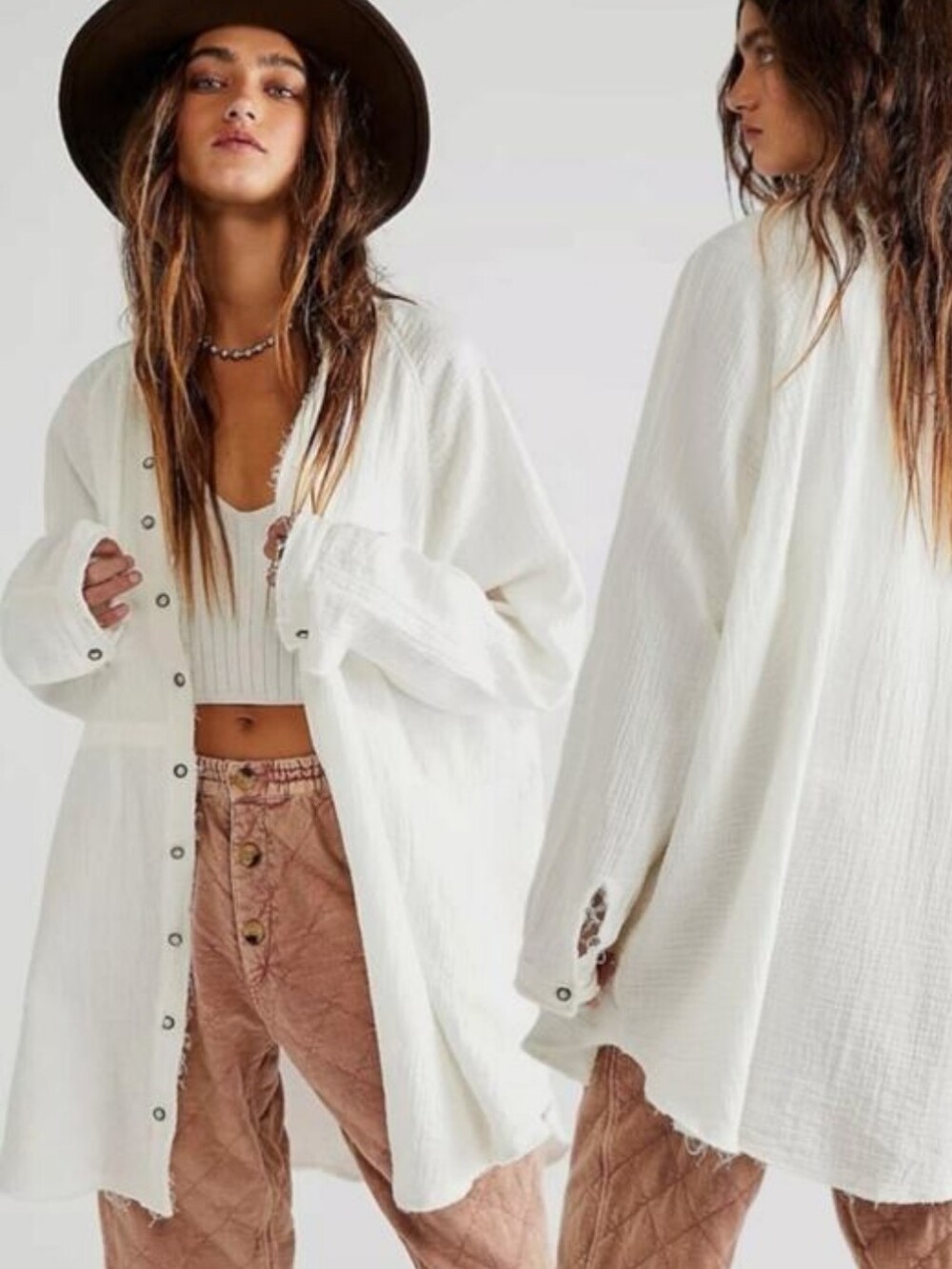 Free People White Summer Daydream Button Front Long Sleeve Top Size Small Gauze